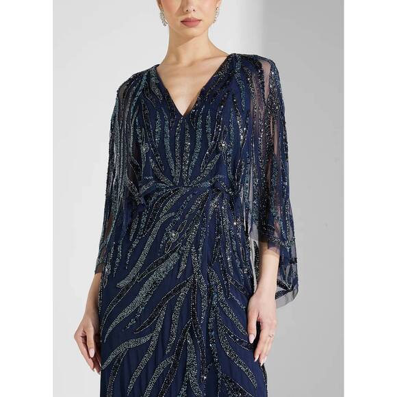aidan mattox navy blue dress BNWT Anthropologie Green Satin Midi Dress